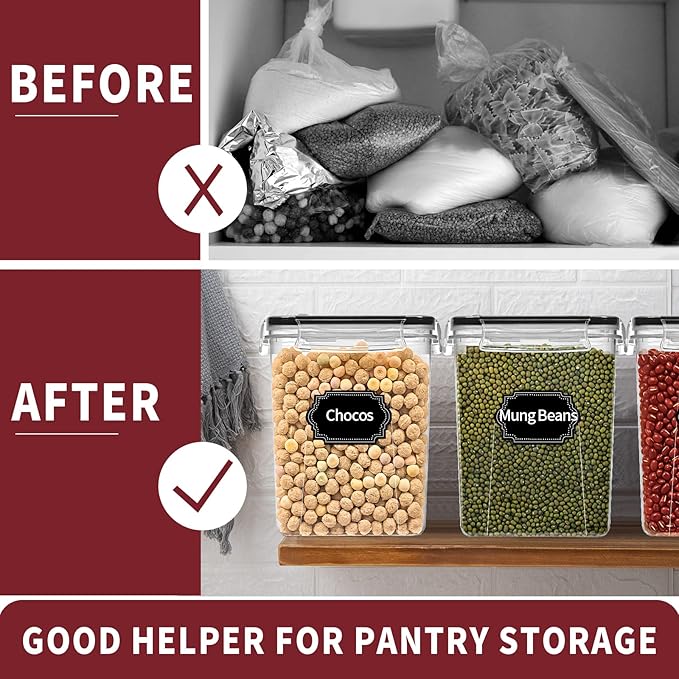 PRAKI Large Airtight Food Storage Containers with Lids, 10PCS Plastic Cereal Storage Containers, Kitchen & Pantry Organizers and Storage for Sugar, Flour, Baking Supplies with Lables & Mark