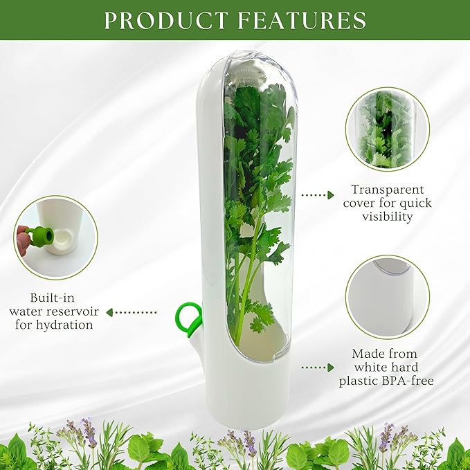 Herb Keeper for Refrigerator Set of 3 – Compact Herb Saver with Built-in Ventilation, and Water Reservoir – Keeps Herbs Fresh Longer in Fridge or Countertop