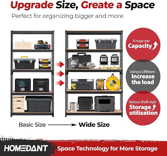 HOMEDANT 5 Tier Laminated Boltless Heavy Duty Garage Storage Adjustable Wide Size Metal Shelving Unit Utility Rack Shelves Organization Multipurpose Shelf Shed Warehouse 47.7"W x 18.2"D x 71.3"H 2Pack-NeatNest