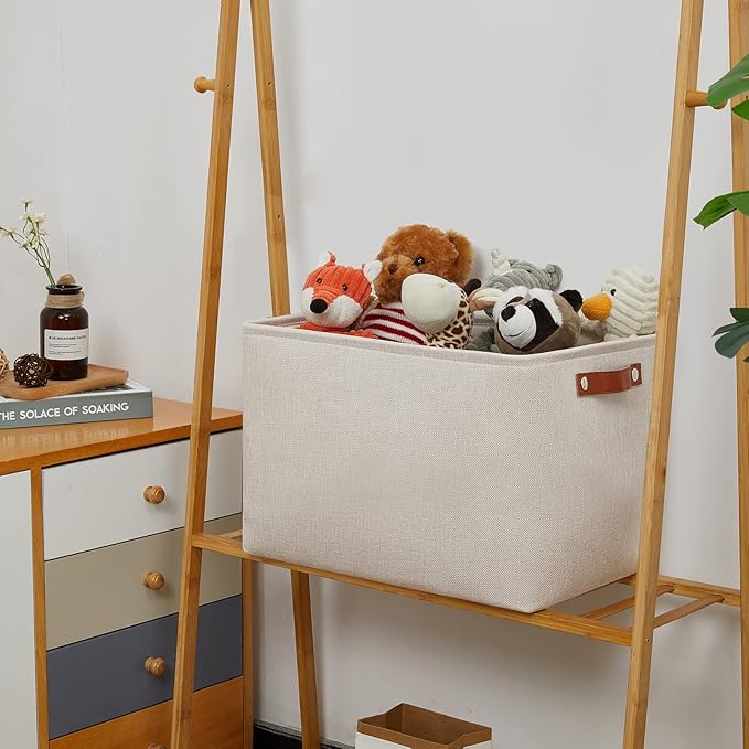 DULLEMELO Storage Baskets Large 16"x12"x12" Tall Rectangular Baskets Fabric Storage Bins for Organizing [1 Pack] Collapsible Linen Shelf Baskets for Clothes, Toys, Closet, Laundry (Beige)-NeatNest