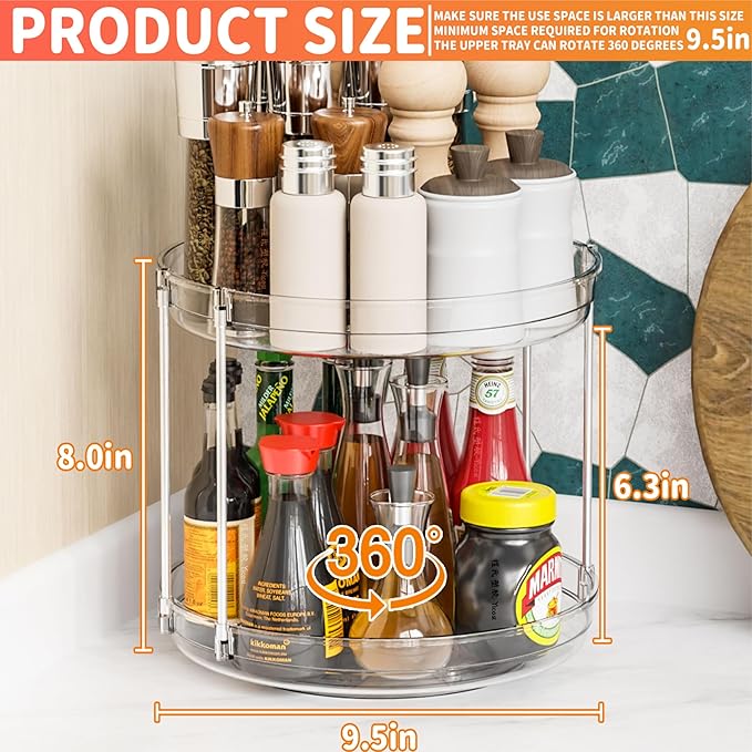 2 Tier Lazy Susan Turntable for Cabinet,Countertop,Pantry,9.5"W Spinning Seasoning Organizer,Double Rotating Kitchen Spice Rack Organizer and Condiments,Medicine,Vitamin Bottle Organizer Carousels,2Pc-NeatNest