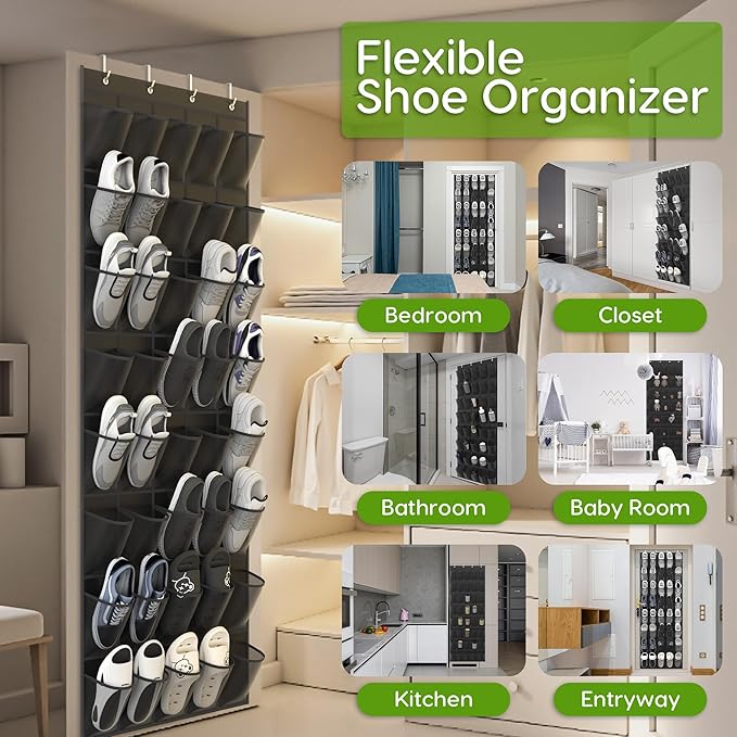 Unjumbly Over the Door Shoe Organizer with 40 Large Breathable Mesh Pockets, Space Saving Shoe Holder, Hanging Shoe Rack for Entryway Bedroom Closet Storage (Black, 40 Pockets)-NeatNest