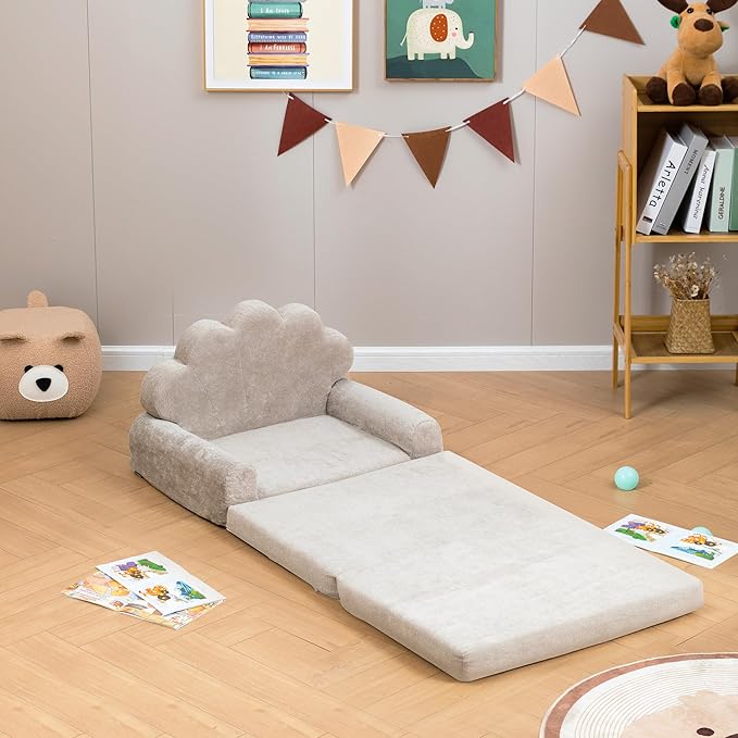 2-in-1 Kids Couch, Toddler Couch Fold Out, Comfy Toddler Chair, Convertible Kids Sofa to Lounger with Pocket and Removable Cover-NeatNest