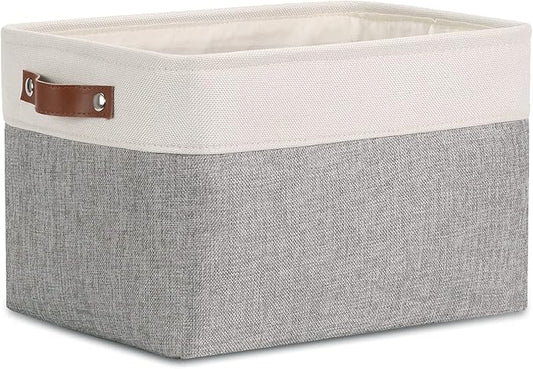 DULLEMELO Collapsible Rectangle Storage Basket for Shelves/Closets - Organize Clothes, Toys, Towels, Books, Laundry, Nursery, Dog Toys - Empty (White & Gray)-NeatNest