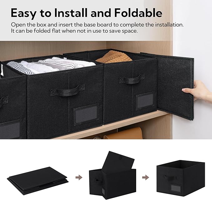 GRANNY SAYS Storage Bins, Storage Baskets for Shelves, Fabric Storage Bin for Clothes, Closet Organization Bin, Collapsible Storage Bins with Handles, Decorative Storage Box, Black, Jumbo, 3-Pack