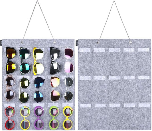 AROUY Sunglasses Organizer Storage, Hanging Wall Pocket Glasses Organizer - 15 Felt Slots Sunglass Organizer Holder Eyeglass Display with Sturdy Rope (Gray, Small)-NeatNest