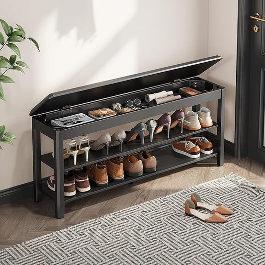 Shoe Rack Bench Seat Rubberwood 2-Tier Wooden Storage Bench 550lbs Compact Mid-Century Modern Design for Entryway, Hallway, Closet, Front Door Entrance, Foyer-NeatNest