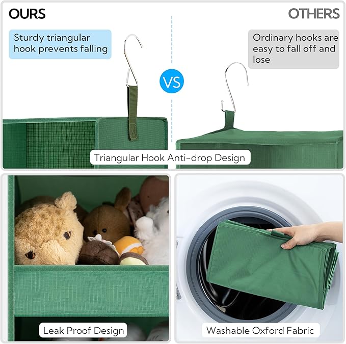 GRANNY SAYS 3-Shelf Closet Organizers and Storage, Foldable Hanging Closet Organizer, Hanging Closet Shelves with 2 Metal Hooks, Leak-Proof Closet Storage for Sweater, Clothes Organizer, Dark Green-NeatNest