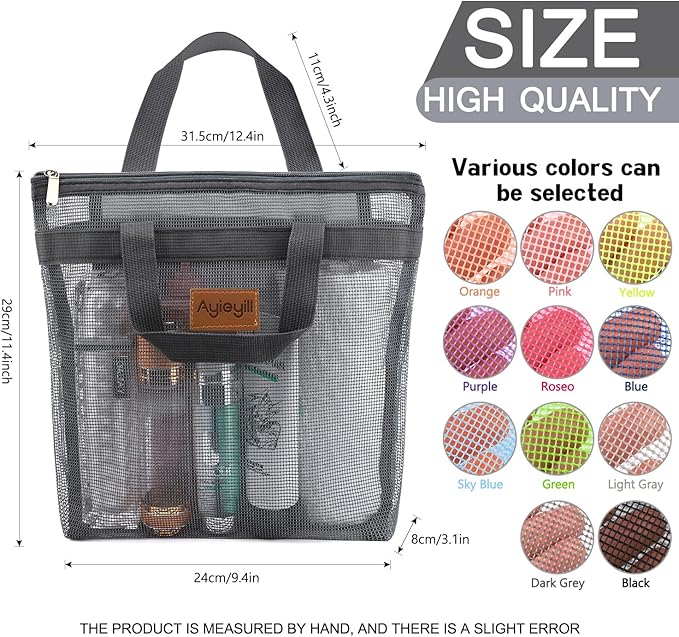 Ayieyill Shower Caddy Portable, Mesh Shower Caddy Tote Bag Quick Dry Hanging Toiletry and Bath Organizer for College Dorm, Gym, Beach, Travel or Camping with Zipper (A-Darkgray)-NeatNest