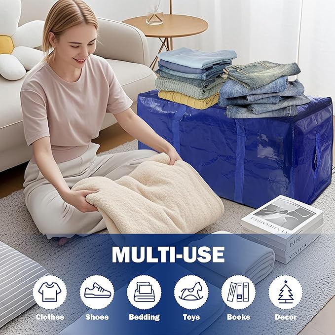 16 Pack Extra Heavy Duty Large Moving Bags with Strong Zipper & Carrying Handles, Sturdy Clothes Storage Bags Totes Bins, Packing Moving Boxes College Supplies, Dark Blue - 40 gal-NeatNest