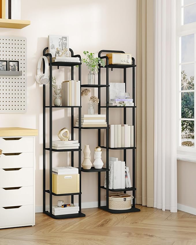 8 Tiers Vertical Shoe Rack, Narrow Shoe Tower, Tall Shoes Shelf with 2 Hooks, Adjustable Shelves, Corner Shoes Shelves for Small Spaces, Entryway, Living Room, Black SR04304B-NeatNest