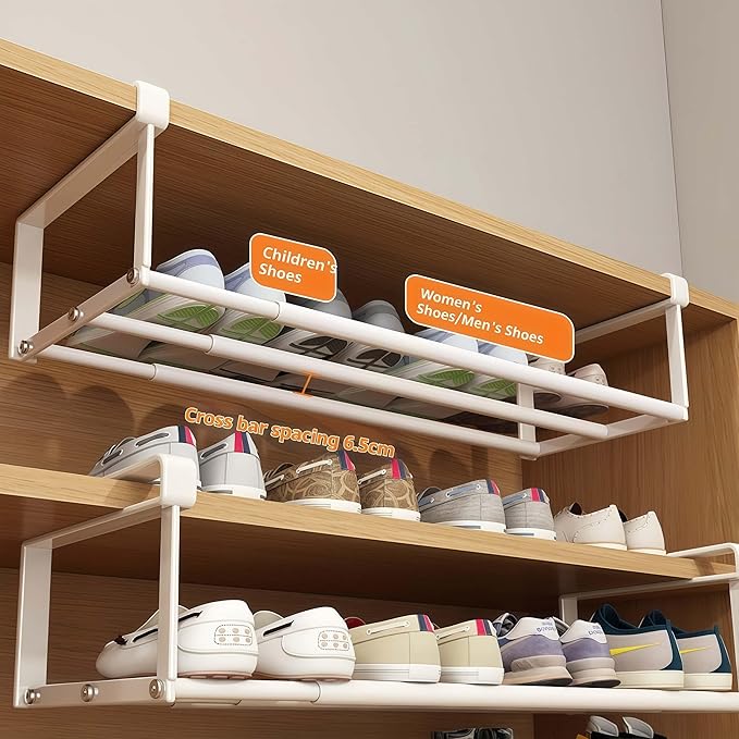 Expandable Shoe Rack, Retractable Shoe Rack, Adjustable Under Cabinet Shoe Organizer for Closet(2white)-NeatNest