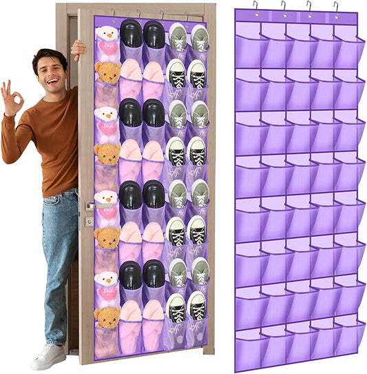 Windyun 40 Large over the Door Hanging Shoe Organizer Purple Mesh Pockets Shoe Rack for Closet Behind Door Hanger Storage Holder Nonslip for Cruise Essentials, Dorm Room Storage, Utility Room-NeatNest