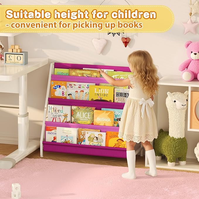 Book Shelf for Kids Rooms, Pink Montessori Bookshelf Nursery Book Shelves Toddler Children Bookshelf Metal Kid's Book Storage Organizer for Girls Room Furniture Playroom Kindergarten-NeatNest