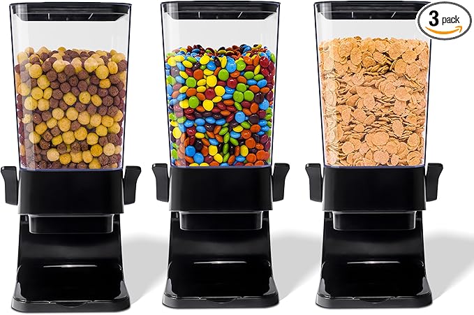 Cereal Dispenser Countertop, 5L Kitchen Organization Cereal Containers Storage, Desktop Candy Dispenser Plastic Cereal Dispenser, Snack Containers Can Hold Granola, Dry Food, Grain (Black, 3Pc)-NeatNest