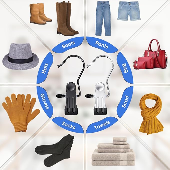 36 Pack Boot Hangers Clips for Closet, Heavy Duty Legging Organizer for Closet Hanging Pants Hangers with Clips Clothes Pins Hanger Clips Laundry Hooks Towel Socks Hats Tall Boots Home Travel Silver-NeatNest