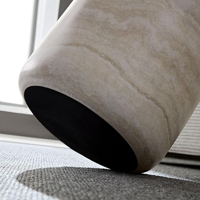 kevinplus Round Side Table Faux Stone End Table for Living Room, Modern Contemporary Style, Fiberglass Material, No Assembly (Mars Texture, ø15.74'' x 17.7'')