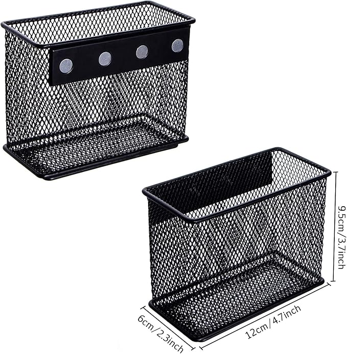 dedoot Magnetic Basket 2 Pack Magnetic Holder Locker Magnetic Pen Holder Magnetic Pencil Holder Strong for Whiteboard Marker, 4.7x2.3x3.7inch Black Mesh Magnetic Pen Holder for Refrigerator Fridge-NeatNest