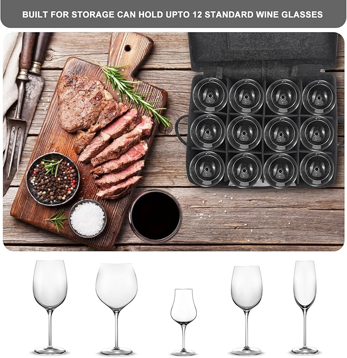 2 Pack Wine Glass Storage Box with Dividers, Stemware Storage Containers for Packing and Moving, China Storage Containers Box for 12 Crystal Glassware, Wine Glasses, Drinkware,Dark Gray-NeatNest