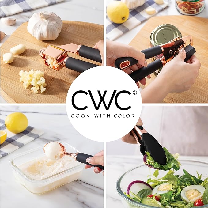 COOK WITH COLOR Kitchen Gadget Set Copper Plated Stainless Steel Utensils with Soft Touch Handles, Copper Black, 10 Pieces-NeatNest