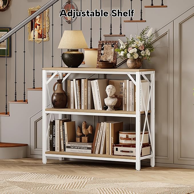 Homeiju Console Table 31.5" Width, 3-Tier Entryway Table with Storage, Industrial Sofa Table with Open Shelves, Foyer Tables for Entryway, Hallway, Kitchen, Living Room and Bedroom, Light Coffee-NeatNest