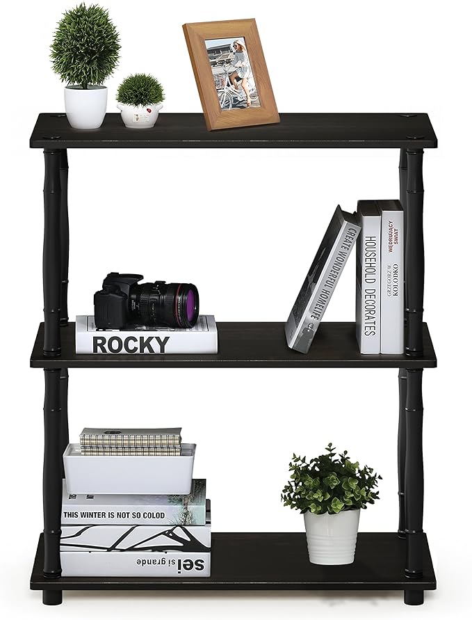 Furinno Turn-N-Tube 3-Tier Compact Multipurpose Shelf Display Rack with Classic Tube, Espresso/Black-NeatNest