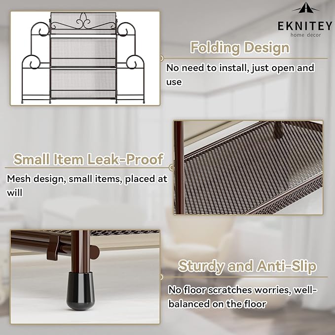 EKNITEY Bathroom Organizer Shelf Countertop - Kitchen Counter Organizer 3 Tier Bathroom Counter Shelves for Makeup Vanity Organizer Brown (No Assembly)