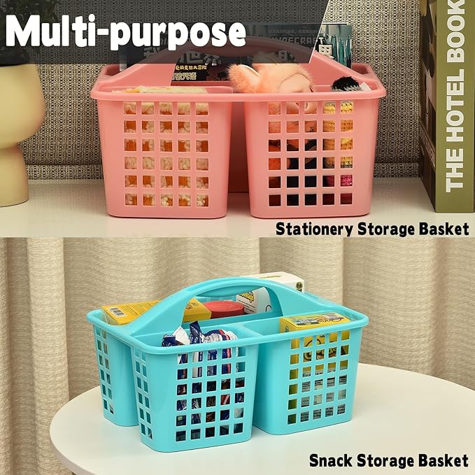 Haundry Plastic Shower Caddy Basket with 3 Compartments, Portable Divided Cleaning Supply Storage Organizer with Handle (Pink)-NeatNest