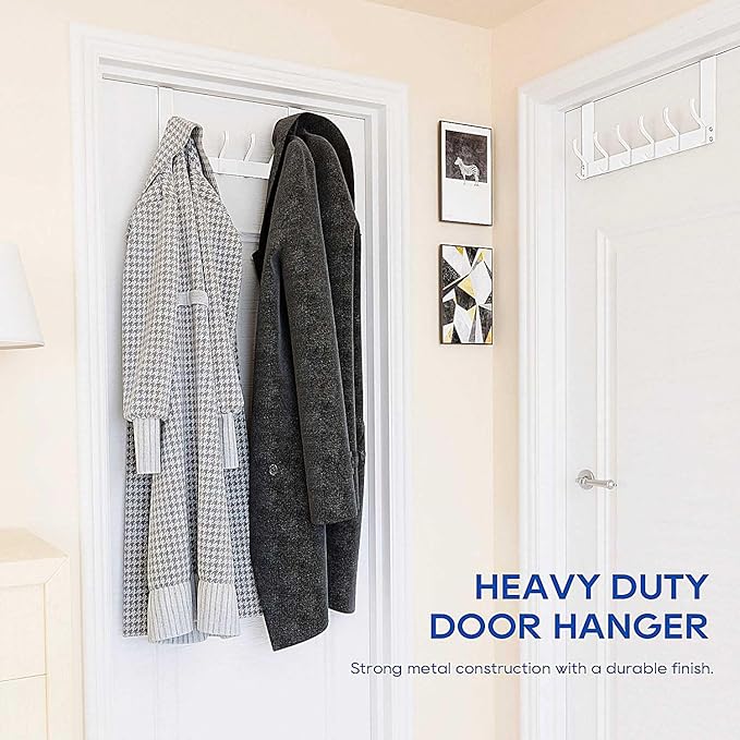 Over The Door Hooks, Over The Door Towel Rack for Bathroom, Sturdy Door Hanger Hook, Door Hooks for Hanging Clothes, Coats, Towels, White