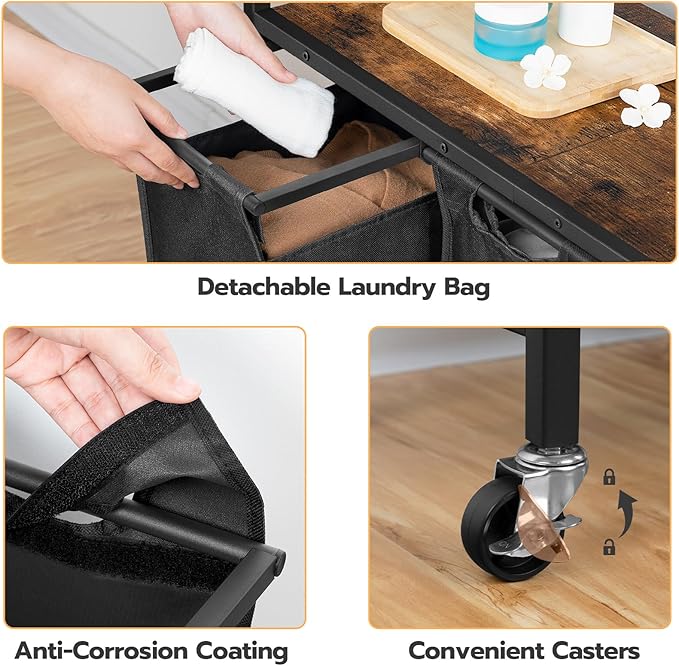 HOOBRO Laundry Sorter 3 Section, Laundry Hamper with Wheels, 3 × 11.5 Gal (43.5 L), Rolling Laundry Basket, Pull-Out and Removable Oxford Fabric Laundry Bags, Rustic Brown and Black BF76XY01-NeatNest