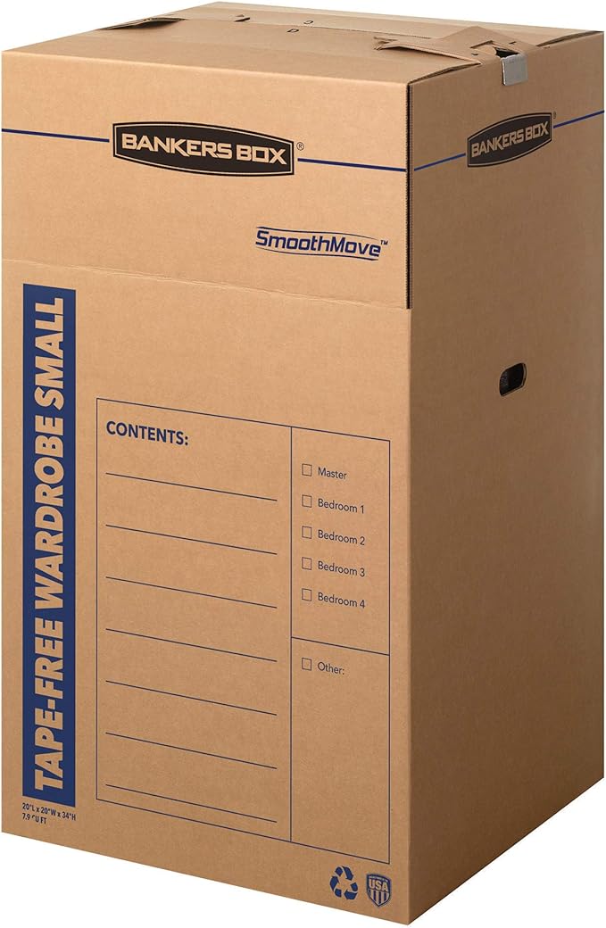 Bankers Box Short Wardrobe Box 3 Pack, Tape-Free Design, 20-in x 20-in x 34-in (7710401)-NeatNest