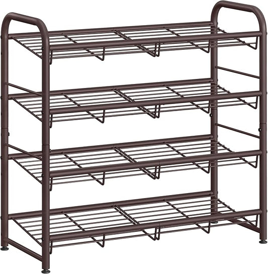 SONGMICS Stackable Shoe Rack, 4 Tier Metal Shoes Rack Storage Shelf, Holds up to 20 Pairs Shoes, Adjustable Slanted Shelves Tower Organizer for Closet Entryway Small Spaces, Bronze-NeatNest