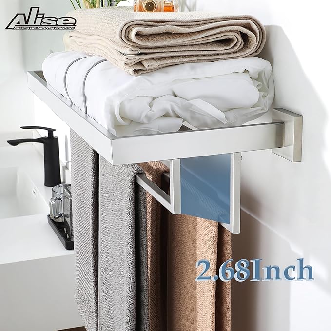 Alise 16 Inch Towel Racks for Bathroom, Towel Rack Wall Mounted with Double Towel Bars, SUS 304 Stainless Steel Towel Shelf, Heavy Duty Hand Towel Holder(Brushed Nickel)