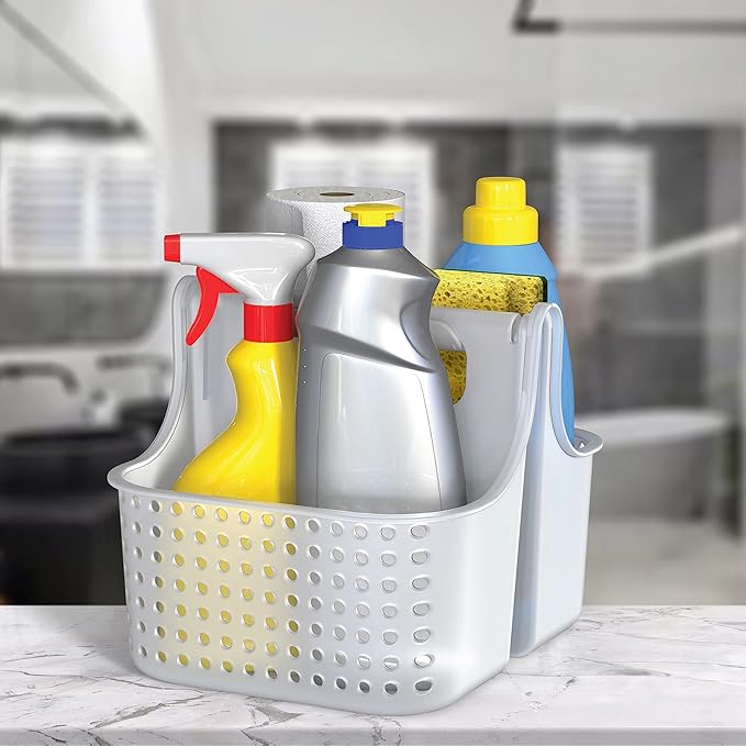 Brookstone, Portable Shower Caddy, Bathroom Organizer Basket, Perfect Size for Dorm/College, Plastic Bath Tote, Dries Quickly with Drainage Holes, Soft Grip Carrying Handle, Frosted Clear