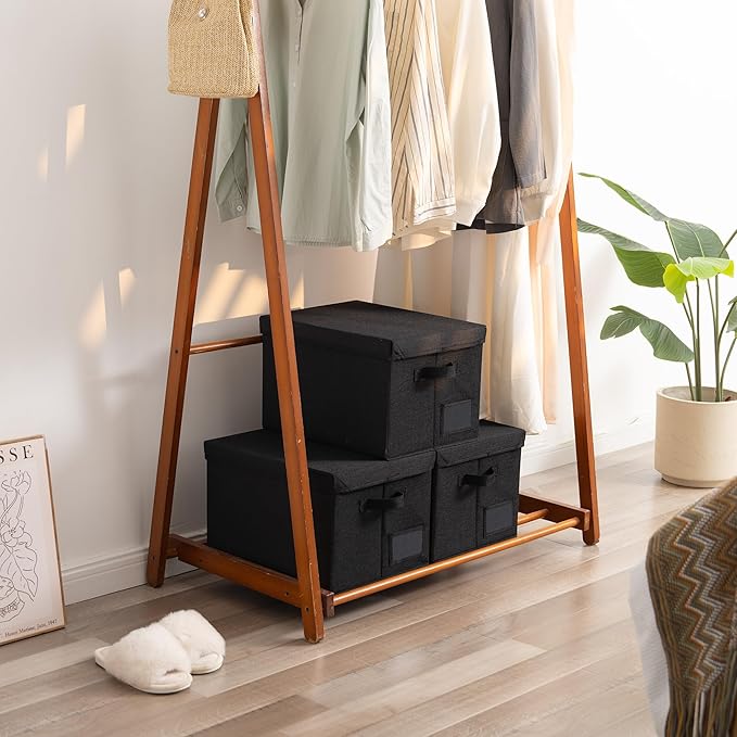 GRANNY SAYS Storage Bins with Lids, Linen Storage Bins, Storage Bin for Shelves, Decorative Storage Boxes, Clothes Storage and Organization for Organizing, 3-Pack, Jumbo, Black-NeatNest