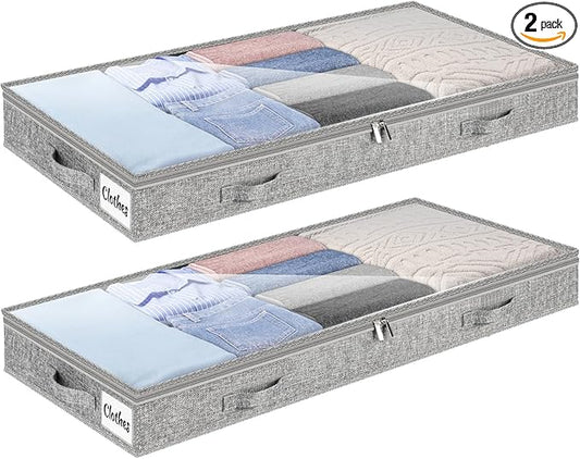 4 Inch Low Profile Under Bed Storage Drawer 2 Pack, Lightweight Underbed Clothes Storage Container Bins with NO STURCTURE, Shallow Storage Bag for Dorm & Home, With Clear Lids and Waterproof Fabric-NeatNest