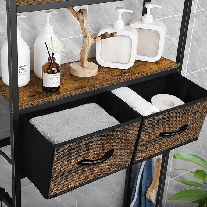 ETELI Over The Toilet Storage Cabinet Bathroom Storage Cabinet Over Toilet Fit Most Toilets Above Toilet Shelf Bathroom Shelf Organizer with Fabric Drawers, Rustic Brown