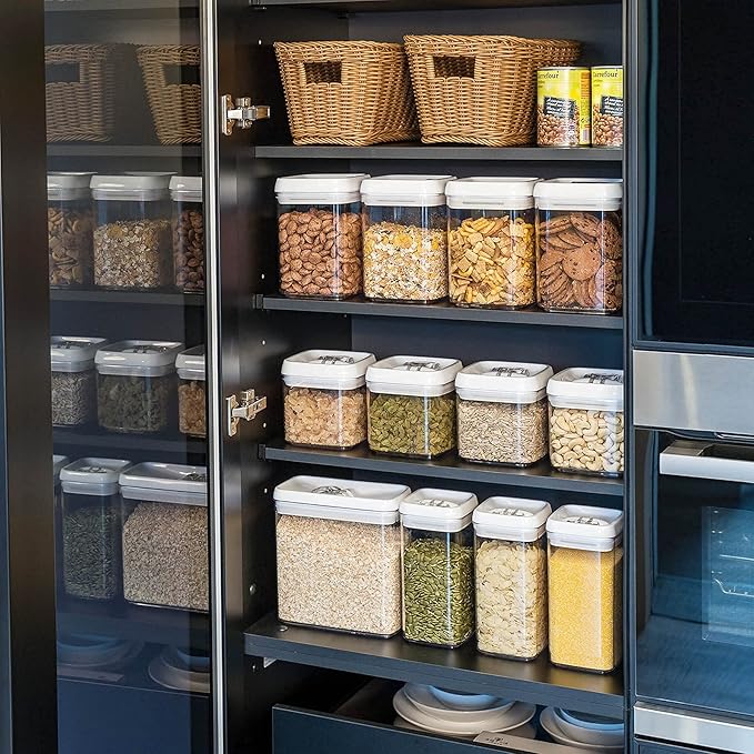 Felli Flip Tite Food Storage Container 5" LARGE 5pk Set + No Residue Label, Airtight Lid Easy Lock Top Stackable, Plastic Canister Jar for Pantry Kitchen Fridge Organizer Pasta Protein Powder Spice-NeatNest