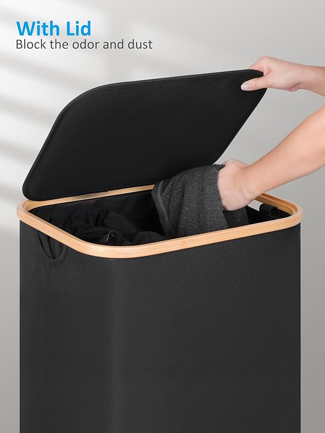 efluky Laundry Basket with Wheels, Tall Rolling Laundry Hamper with Lid and Removable Bag, Aesthetic Dirty Clothes Hamper on Wheels for Laundry Room, Bedroom, Dorm and Bathroom, 100L Black-NeatNest