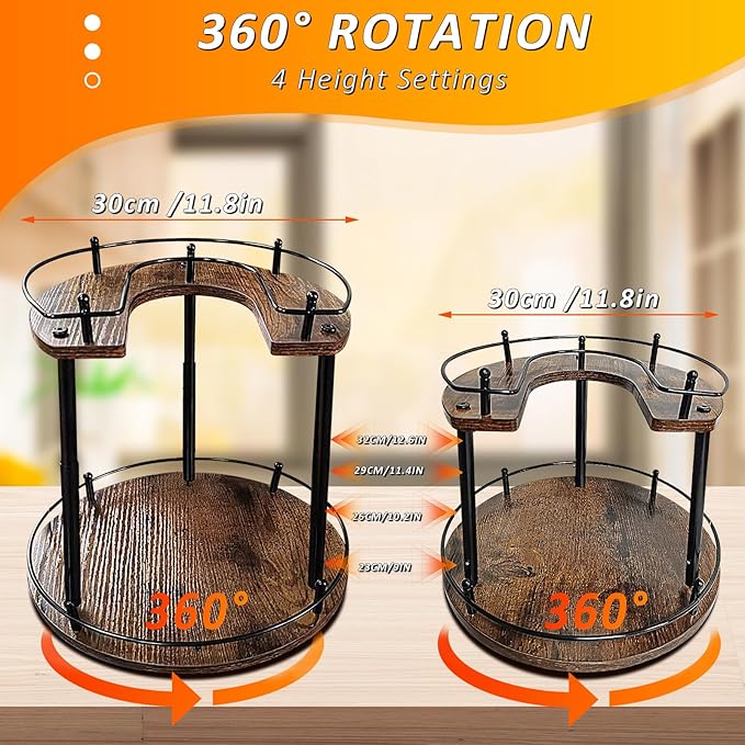 2-Tier Lazy Susan Organizer, Rotating Spice Rack with Stable Carousel Base & 4 Height Settings, Spice Rack Organizer for Cupboard Kitchen Countertop Dining Table-NeatNest