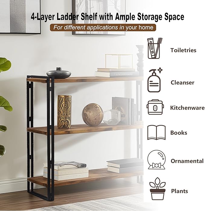 47" 3-Tier Bookshelf Rustic Wood and Metal Industrial Bookshelf for Home Office, Bedroom, Kitchen, Bathroom (Rustic Brown, 3-Tier)-NeatNest