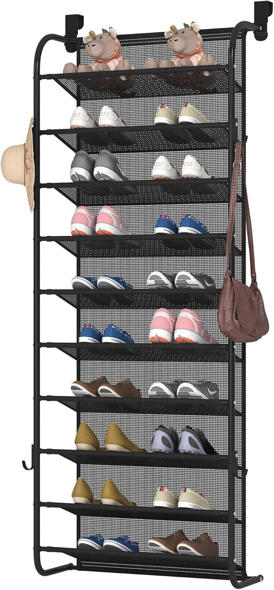 10 Tier Shoe rack Hanging Shoe Storage the door shoe rack for Closet Pantry Over The Door Shoe Organizer Wall Floating Shelves (Black, 10 Tier)-NeatNest
