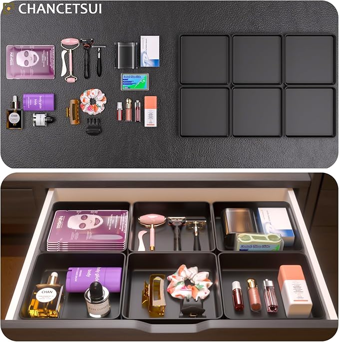 CHANCETSUI Black Stackable Vanity Organizer Trays: Thick Makeup Holder for Countertop, Shallow Drawers-NeatNest