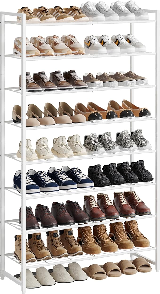 Shoe Rack, Metal Shoe Organizer, 8 Tier Garage Shoe Rack Max Holds 40 Pairs,Shoe Storage shelf for Closet,Entryway, White-NeatNest