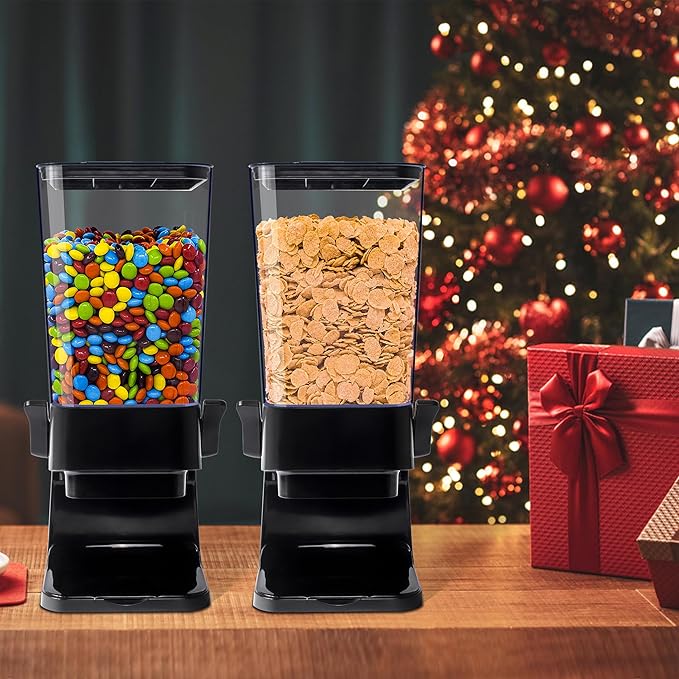 Cereal Dispenser Countertop, 5L Kitchen Organization Cereal Containers Storage, Desktop Candy Dispenser Plastic Cereal Dispenser, Snack Containers Can Hold Granola, Dry Food, Grain (Black, 1Pc)-NeatNest