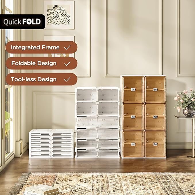 ANTBOX Shoe Organizer Storage Box, Portable Folding Shoe Rack For Closet With Magnetic Clear Door,Large Sneaker Cabinet Bins Sturdy Easy Assembly 6 Layers-12 Grids-NeatNest