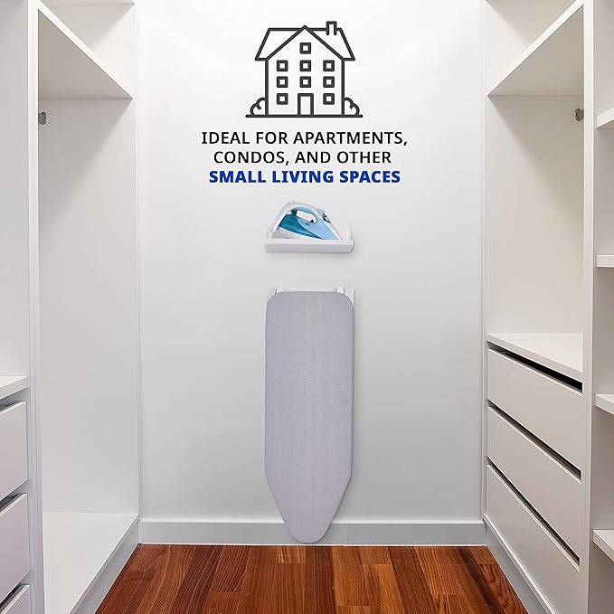Ivation Wall-Mounted Ironing Board With Storage Shelf, Foldable 36.2” x 12.2”, Fold Down Ironing Station for Home, Apartment &, Easy-Release Lever, Removable Cotton Cover & Dorms, Hardware Included