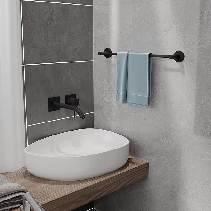 Fixsen 18-inch Matte Black Single Towel Bar Towel Rack Hand Towel Holder Stainless Steel and Zinc Alloy 1pc for Kitchen and Bathroom Wall Mount Heavy Duty Storage