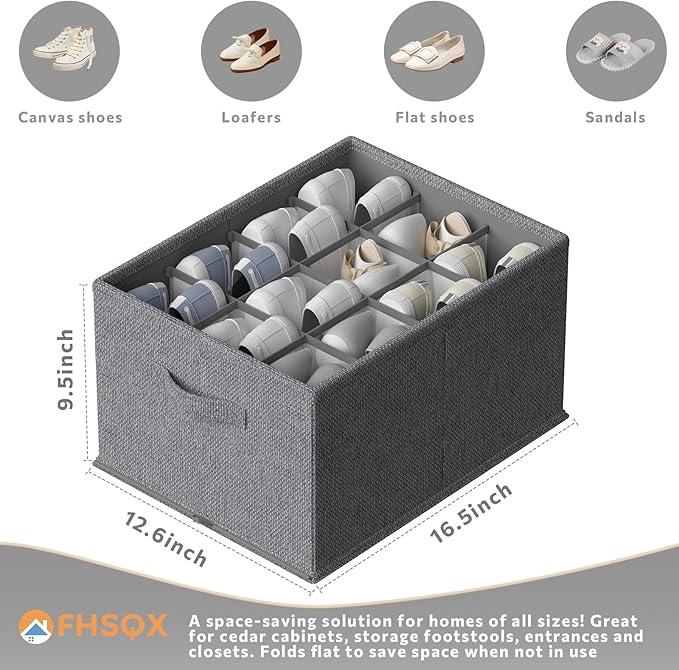 2 Pack Shoe Organizer for Closet,Foldable Shoe Organizer,Fits up to 24 Pairs,Storage Containers With Bottom Support for Shoes-NeatNest