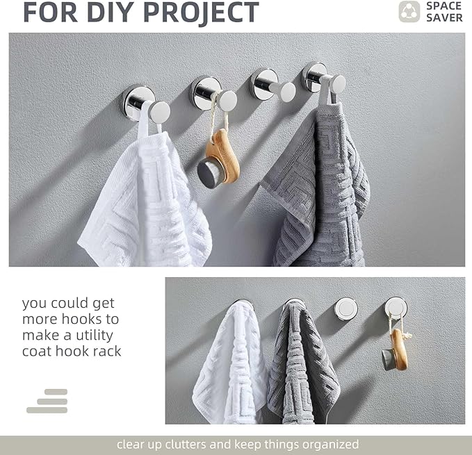 Angle Simple Bathroom Towel Hooks, SUS 304 Stainless Steel Coat Wall Hooks, Polished Chrome, 2 Pack